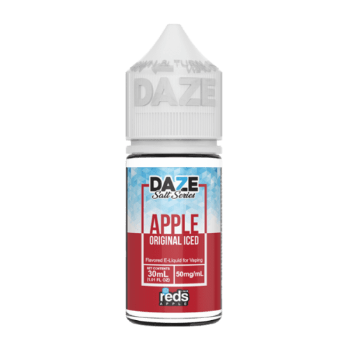 Original tasting Reds apple vape juice, nicotine salts available in 50mg by 7 daze