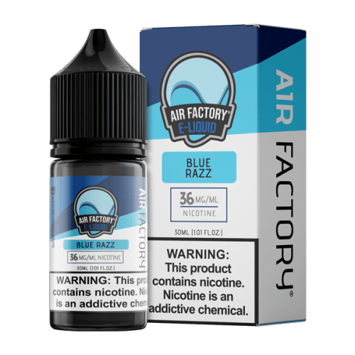 A 30ml vape juice with nicotine salts in 20mg & 40mg, Blue Razz by Air Factory