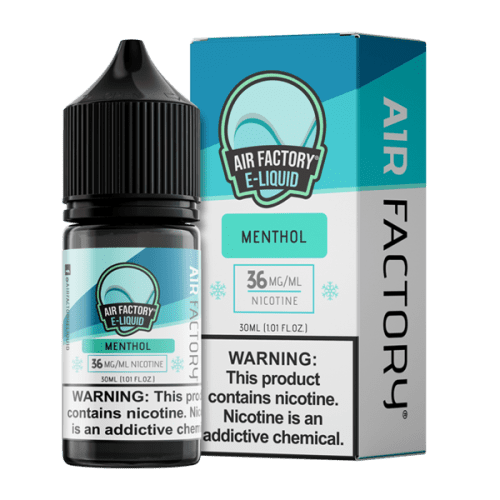 Menthol is an icy blend of vape juice from Air Factory, blended with nicotine salts