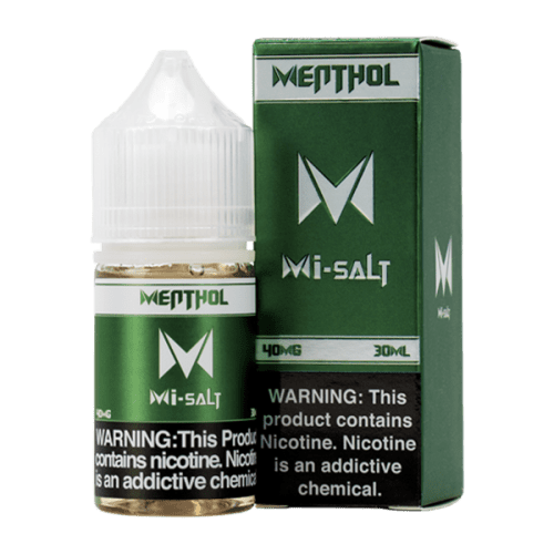 A best selling mint flavored vape juice, Menthol Mi-Salts made with nicotine salts