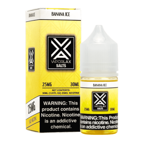 A best-selling creamy yet mentholated pod juice, Banana Ice by VaporLax Salts is available in 25mg & 50mg