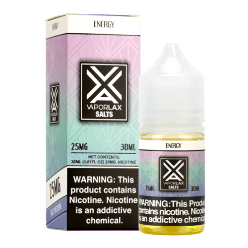 Energy by VaporLax Salts is a chilled energy drink flavor mixed with nicotine salts