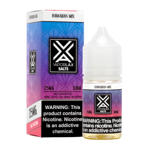 A best selling fruity flavored vape juice, Hawaiian Mix by VaporLax Salts made in 25mg & 50mg