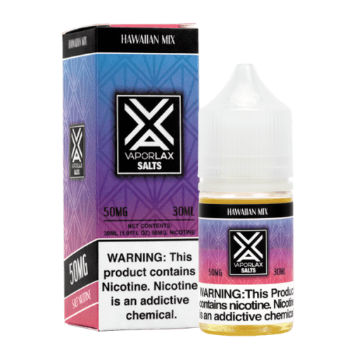 A 30ml vape juice with nicotine in 25mg & 50mg, experience Hawaiian Mix by VaporLax Salts