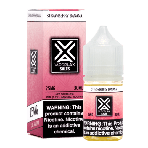 A best selling fruity flavored vape juice, Strawberry Banana by VaporLax Salts made in 25mg & 50mg  Edit alt text