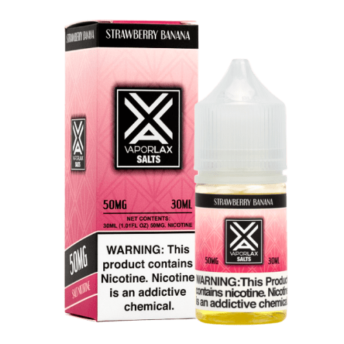 Strawberry Banana by VaporLax Salts is a fruity flavored vape juice, blended with nicotine salts