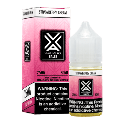 A 30ml vape juice with nicotine in 25mg & 50mg, experience Strawberry Cream by VaporLax Salts