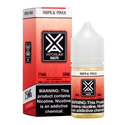 A best-selling tropical pod juice, Tropical Punch by VaporLax Salts is available in 25mg & 50mg